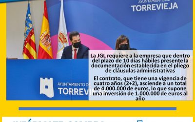 LA JUNTA DE GOBIERNO PROPONE A LA MERCANTIL CASELLES VALERO S.L. ADJUDICATARIA DEL CONTRATO PARA EL MANTENIMIENTO DE LAS VÍAS PÚBLICAS DEL TÉRMINO MUNICIPAL DE TORREVIEJA