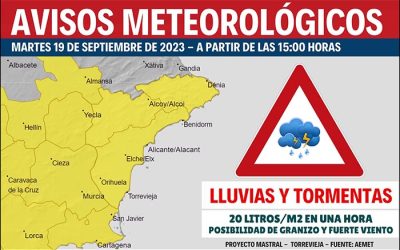 Alerta de precipitaciones y tormentas para esta tarde en Torrevieja.